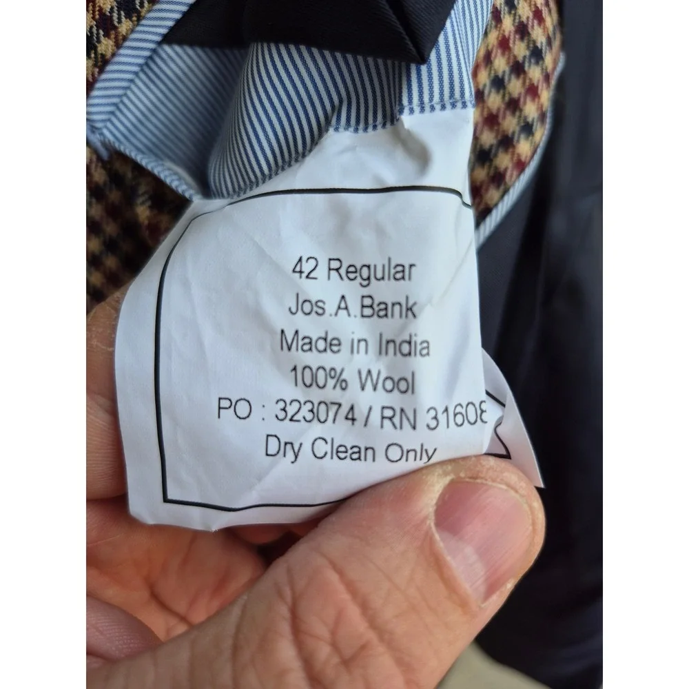 Jos. A. Bank 1905 Sport Coat‎ Mens 42R Wool Houndstooth Blazer Burgundy Tan Navy